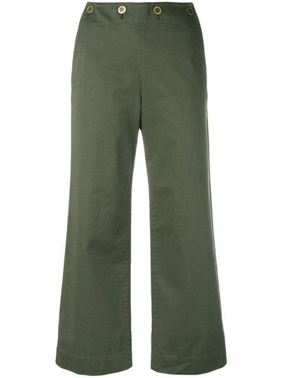 Theory Wide Leg Trousers In Green