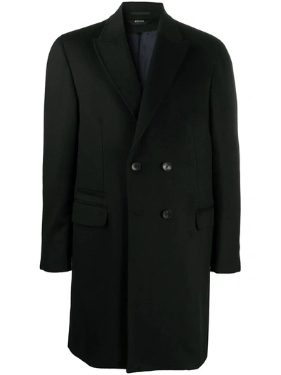 Z Zegna Double-breasted Coat In Black