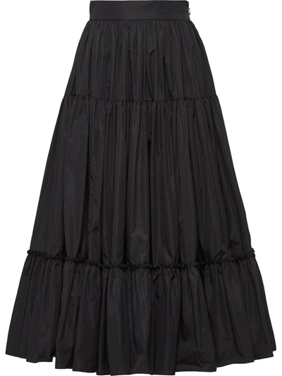 Prada Full Tiered Midi Skirt In Black