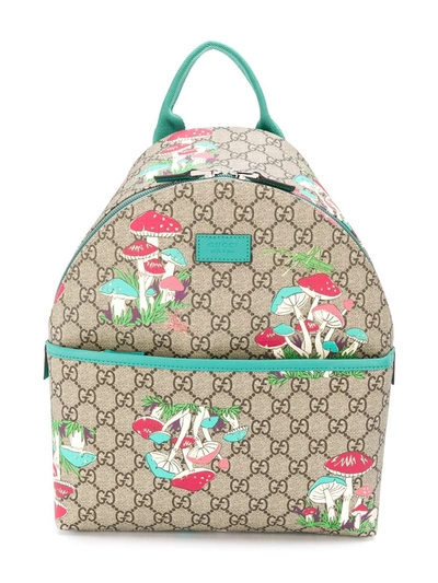 Gucci Kids' Gg Supreme Mushroom Print Backpack In Neutrals