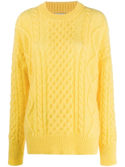 Laneus Relaxed Cable Knit Sweater In Yellow