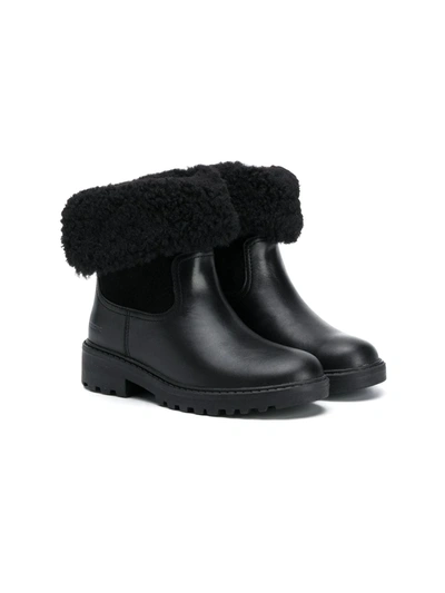 Geox Kids' Shearling Lining Snow Boots In Black
