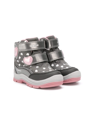 Geox Kids' Heart-pattern Touch Strap Trainers In Grey
