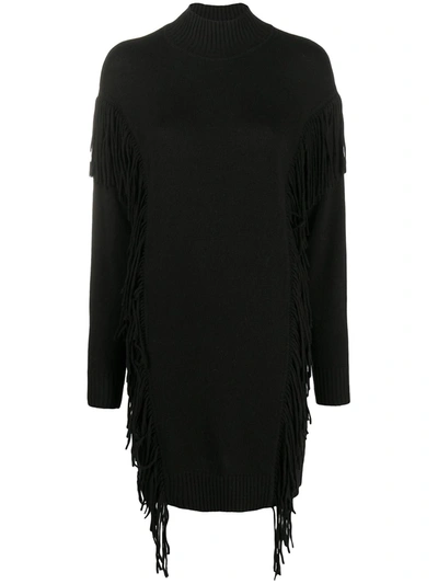 Pinko Fringe-embellished Sweater Dress In Black