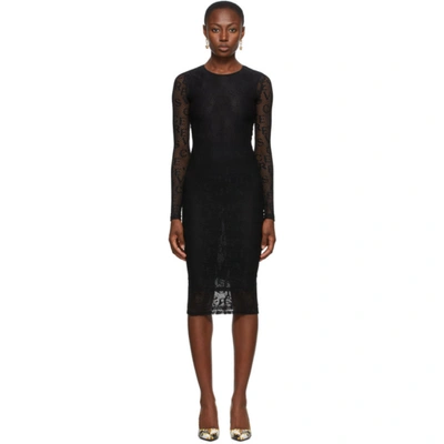 Versace Jeans Couture Embroidered Logo Lace Midi Dress In E899 Black