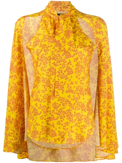 Rokh Flared Sleeve Floral Print Blouse In Yellow