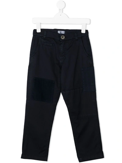 Brunello Cucinelli Kids' Patch-details Straight-leg Chinos In Blue