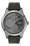Hugo Discover Multifunction Leather Strap Watch, 46mm In Grey