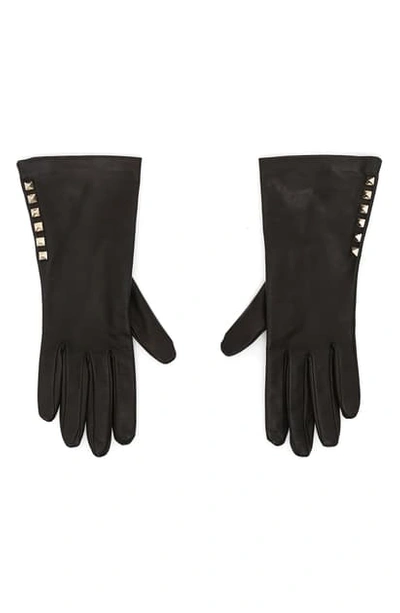 Valentino Garavani Garavani Rockstud Lambskin Leather Gloves In Black