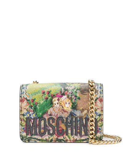 Moschino Shoulder Bag With Animé Cross-stitch Print In Green