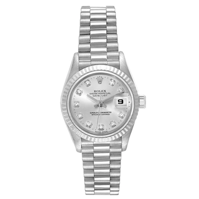 Pre-owned Rolex Silver Diamonds 18k White Gold President Datejust 69179 Women's Wristwatch 26 Mm