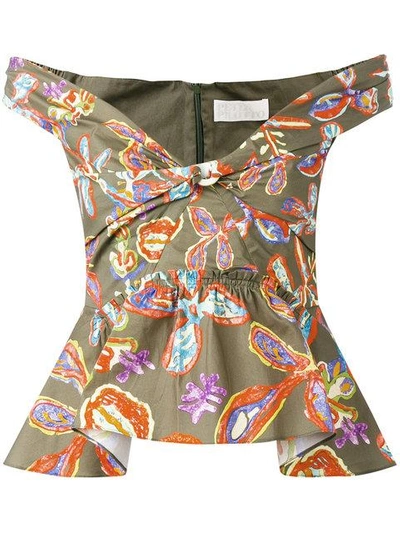 Peter Pilotto Floral Bardot Bustier Blouse In Green