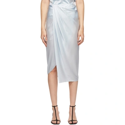 Helmut Lang Ruched Stretch Silk Skirt In Ash Blue