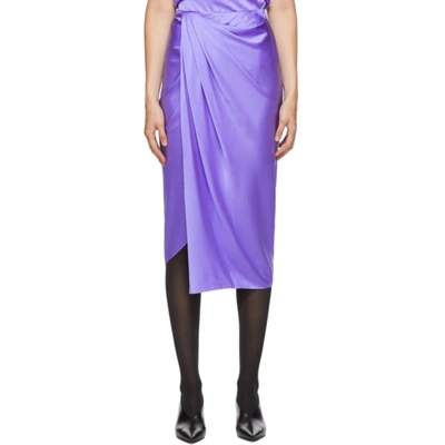Helmut Lang Ruched Silk-satin Midi Skirt In Purple
