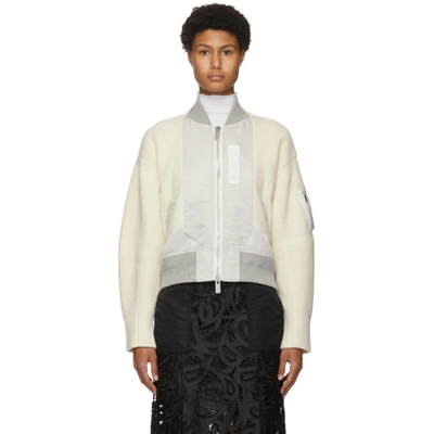 Sacai Off-white Nylon & Wool Bomber Jumper In 151 Off Whi