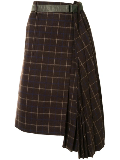 Sacai Brown Wool Windowpane Skirt