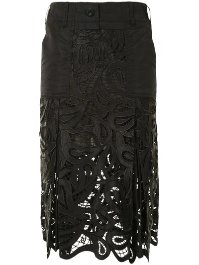 Sacai Paisley Satin & Lace Midi Skirt In Black
