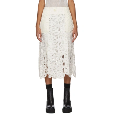 Sacai Off-white Embroidered Paisley Lace Skirt In 151 Off Whi