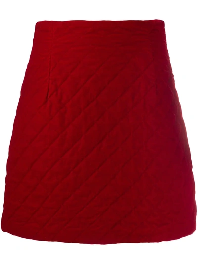 L'autre Chose Quilted Velvet Mini Skirt In Red
