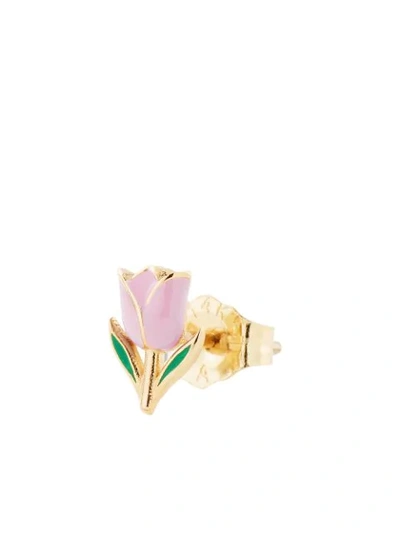 Alison Lou 14kt Yellow Gold Pink Enamel Tulip Stud