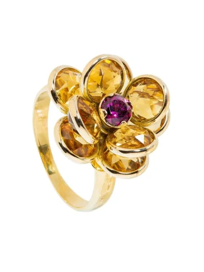 Guita M 18kt Yellow Gold, Citrine And Rhodolite Flower Ring