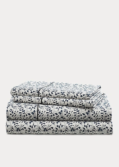 Ralph Lauren Eva Leaf Sateen Sheet Set In Grey Multi