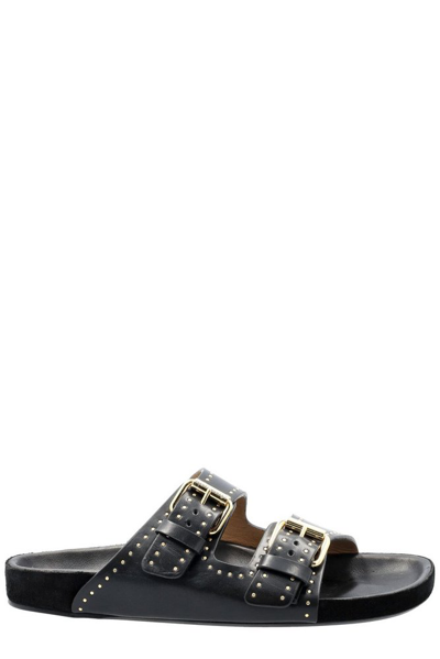 Isabel Marant Lennyo Stud-embellished Suede Sandals In Faded Black