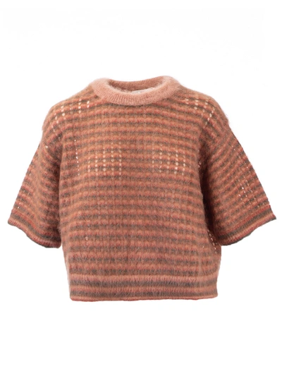 Chloé Mohair Knit T-shirt In Light Coral Color In Beige