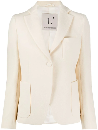 L'autre Chose Wool Crepe Single-breasted Jacket In Cream Colour In Neutrals