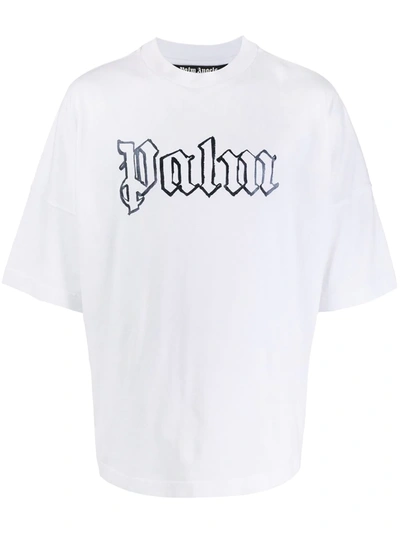 Palm Angels Blank Logo Over T-shirt In White In White Metal