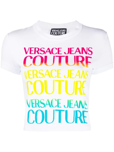 Versace Jeans Couture Pink Yellow And Blue Logo Print T-shirt In White