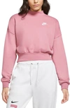 Nike Sportswear Essential Fleece Mock Neck Sweatshirt In Desert Berry/ White
