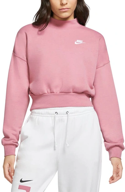 Nike Sportswear Essential Fleece Mock Neck Sweatshirt In Desert Berry/ White