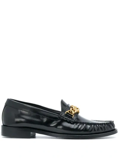 Sandro Joane Chain-trimmed Leather Loafers In Black