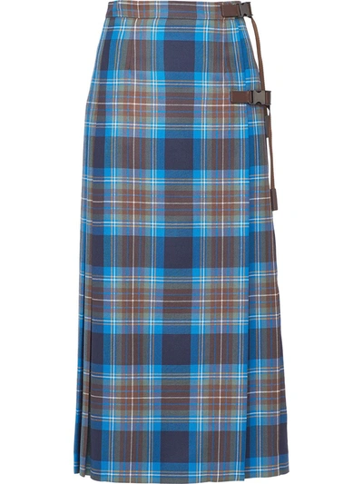 Prada Plaid Pleated Skirt In Blue