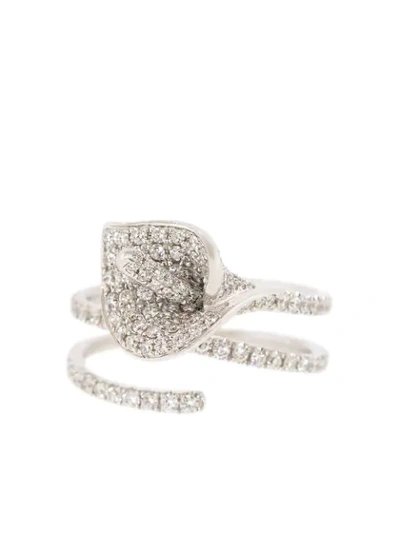 Anita Ko 18kt White Gold Calla Lily Diamond Coil Ring In Silver