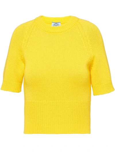 Prada Crew Neck Knitted Top In Yellow