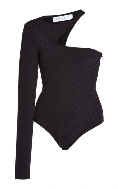 Saks Potts Kit Logo-print Jersey One-shoulder Bodysuit In Black | ModeSens
