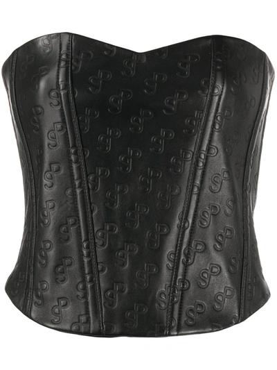 Saks Potts Pex Logo-embossed Leather Corset Top In Black
