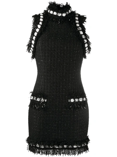 Balmain Sequinned Tweed Mini Dress In Black