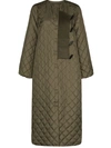 Ganni Felt-trimmed Quilted Ripstop Coat In Green