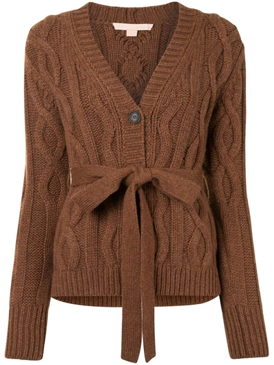 Brock Collection Ramo Belted Cable-knitted Cashmere Cardigan In Medium Brown