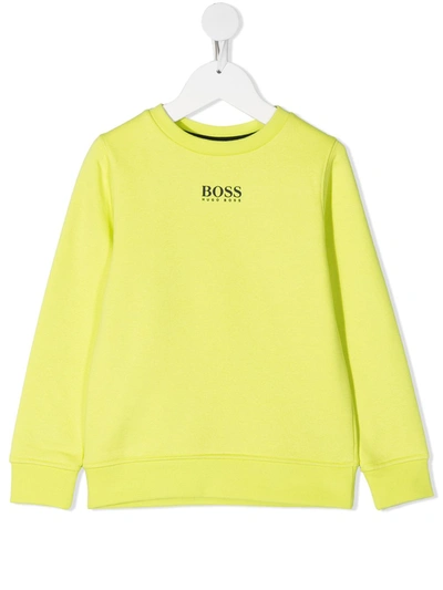 Hugo Boss Kids' Neon Logo Print Sweatshirt In Yellow