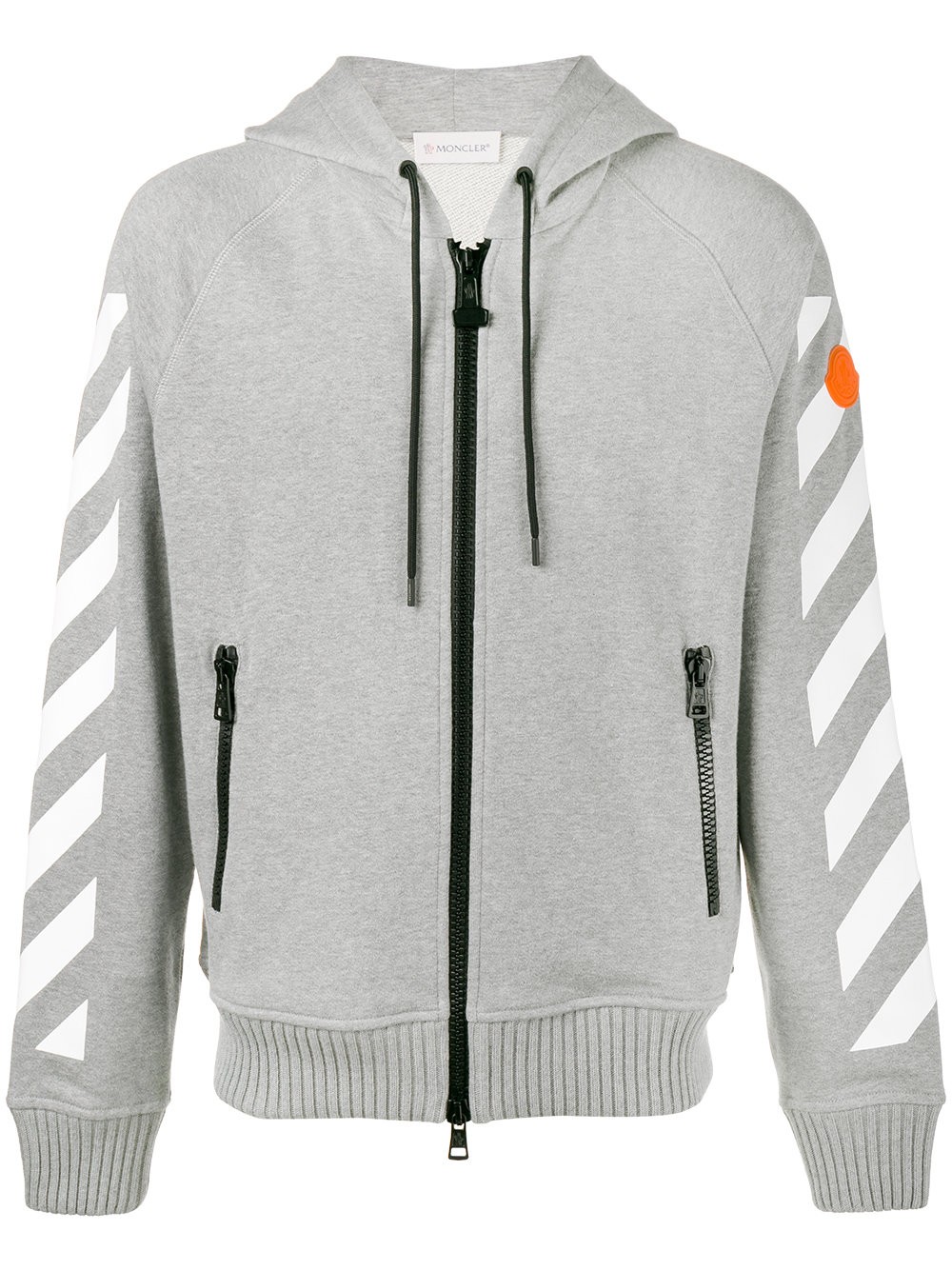 Moncler X Off-white Printed Zip-up Hoodie In Grey | ModeSens
