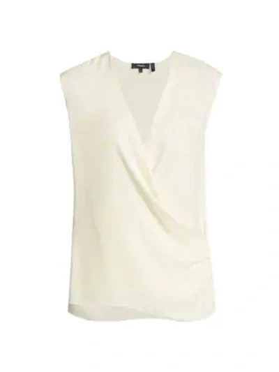 Theory Draped Silk Shell Top In Ivory | ModeSens