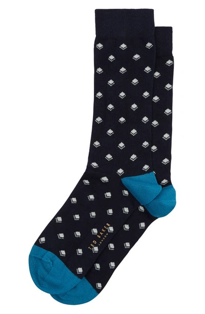 Ted Baker Geometric Pattern Mid Calf Socks In Blue