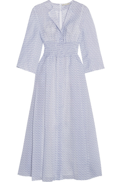 Emilia Wickstead Madeleine Shirred Floral-print Cotton Midi Dress ...