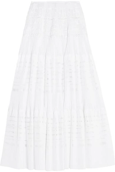 Alaïa Laser-cut Pleated Cotton-blend Maxi Skirt In White