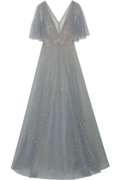 Marchesa Embellished Flocked Glittered Tulle Gown