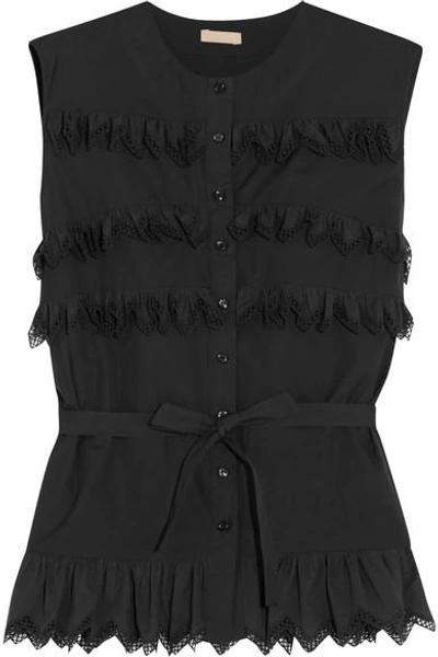 Alaïa Laser-cut Ruffled Cotton-poplin Top